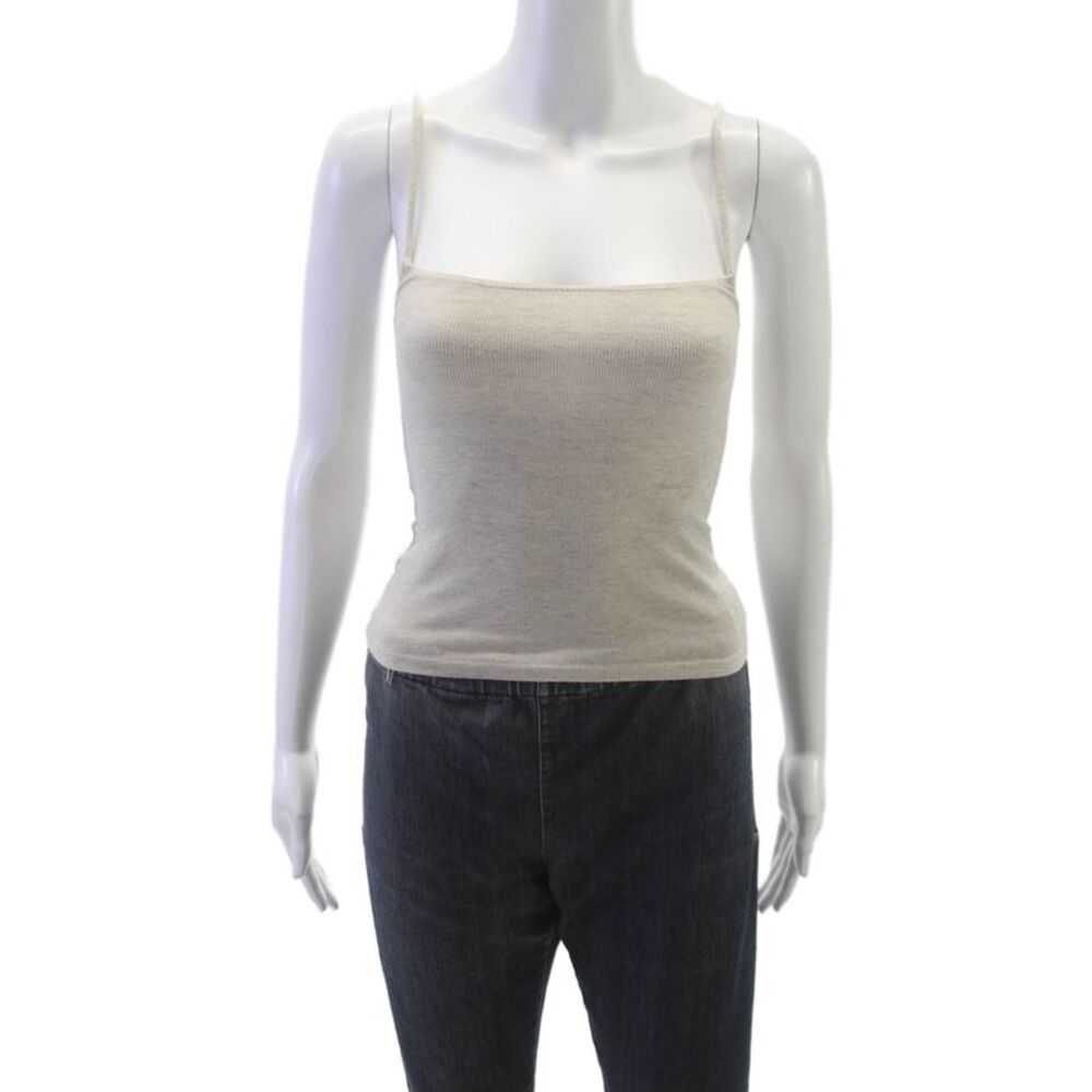 Perfect White Tee Women Tank Beige Square Neck Sleeveless Viscose Size XS